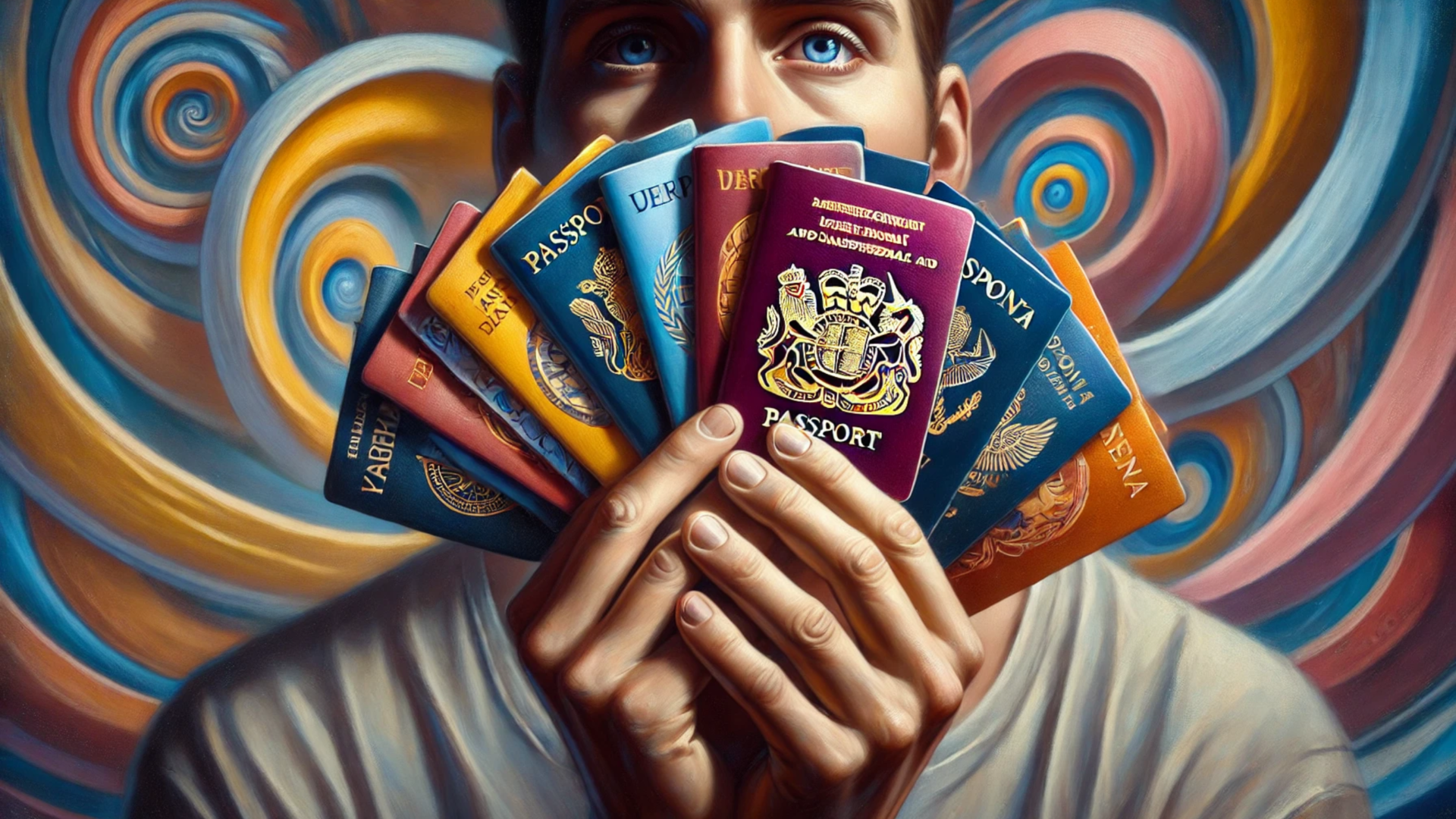 a person holding a deck of passports from different countries